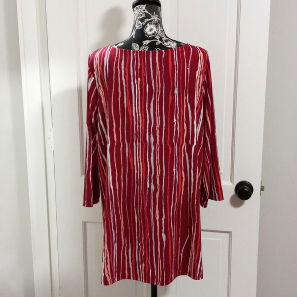 💋Bob Mackie💋 - Red/White Stripe Stretch Knit Tunic Top - Picture 2 of 11
